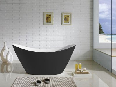 Luna 68" Composite Acrylic Black and White Free Standing Bathtub