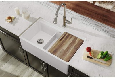 SWUF3320WH Fireclay 60/40 Double Bowl Farmhouse Sink with Aqua Divide, White