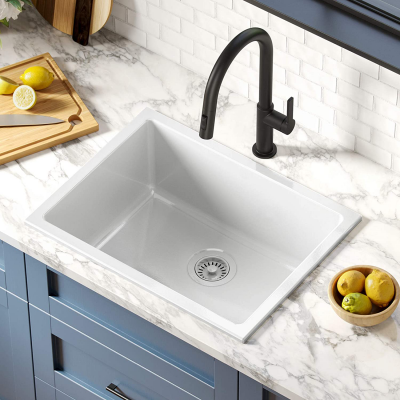 KFD1-24GWH Turino Reversible Fireclay Single Bowl Kitchen Sink, 24, Gloss White