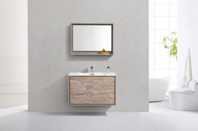 DeLusso 36", Kube Maple Grey Wall Mount Modern Bathroom Vanity
