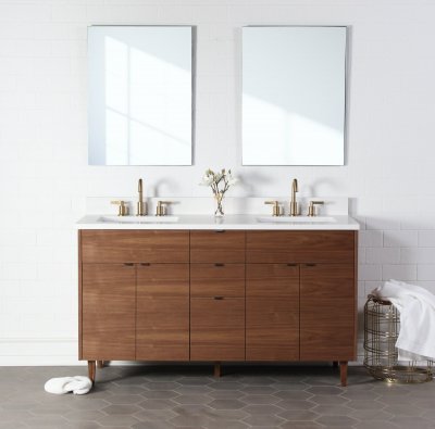 Austin 60", Teodor Modern American Black Walnut Vanity, Double Sink