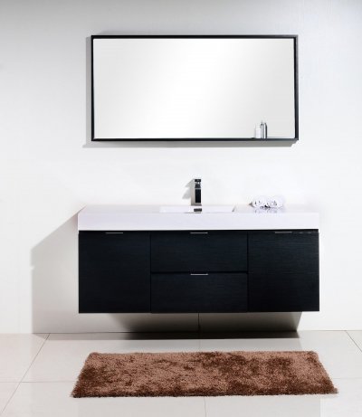 Bliss 60", Kubebath Black Wall Mount Modern Bathroom Vanity