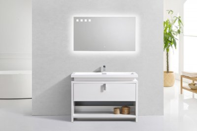 Levi 48", Gloss White Modern Bathroom Vanity with Acrylic Top