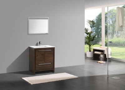Dolce, KubeBath, 30" Rose Wood Modern Bathroom Vanity w/ Quartz Top