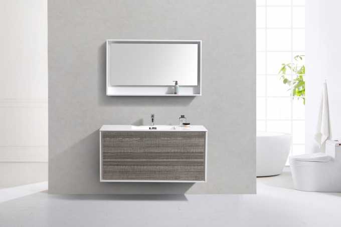 DeLusso 48", Kube Grey Ash Wall Mount Modern Bathroom Vanity
