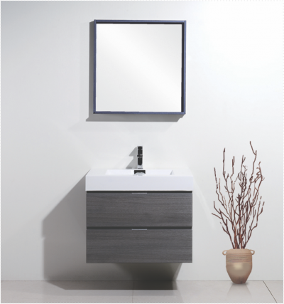 Bliss 30", Kubebath Grey Oak Wall Mount Modern Bathroom Vanity
