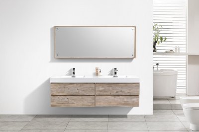 Bliss 72", Kubebath Maple Grey Wall Mount Modern Bathroom Vanity, Double Sink