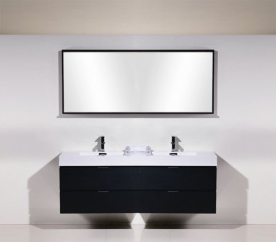 Bliss 72", Kubebath Black Wall Mount Modern Bathroom Vanity, Double Sink