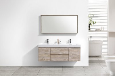 Bliss 60", Kubebath Maple Grey Wall Mount Modern Bathroom Vanity, Double Sink
