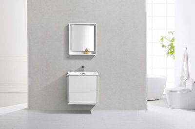 DeLusso 24", Kube Gloss White Wall Mount Modern Bathroom Vanity