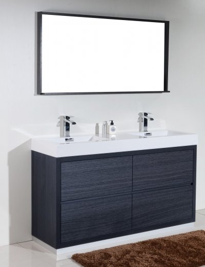 Bliss 60", Kubebath Modern Grey Oak Vanity, Double Sink