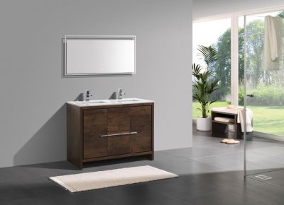 Dolce, KubeBath, 48" Rose Wood Modern Bathroom Vanity w/ Quartz Top, double sink