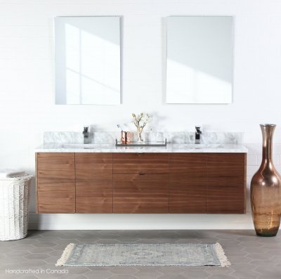 Austin 72", Teodor Modern Wall Mount American Black Walnut Vanity, Double Sink