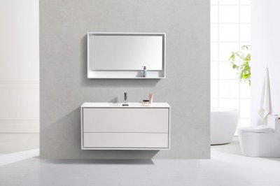 DeLusso 48", Kube Gloss White Wall Mount Modern Bathroom Vanity
