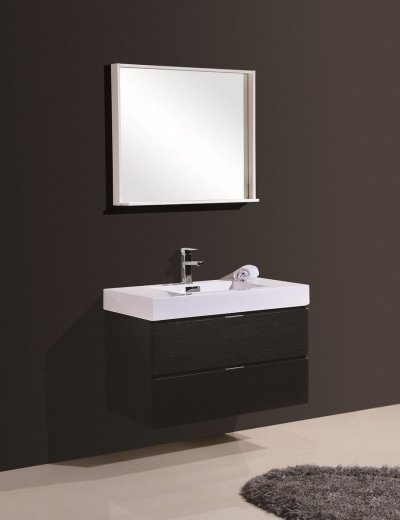 Bliss 36", Kubebath Black Wall Mount Modern Bathroom Vanity