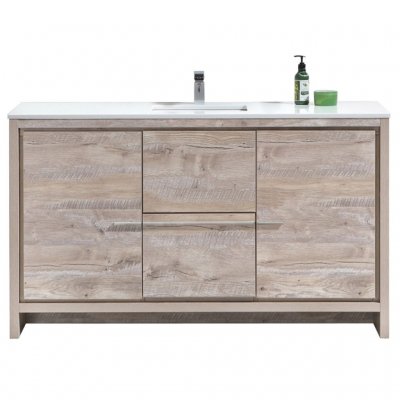 Dolce, KubeBath, 60" Maple Grey Modern Bathroom Vanity w/ Quartz Top