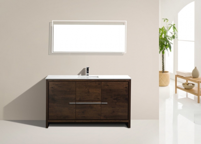 Dolce, KubeBath, 60" Rose Wood Modern Bathroom Vanity w/ Quartz Top