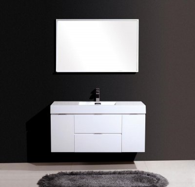 Bliss 48", Kubebath High Gloss White Wall Mount Modern Bathroom Vanity