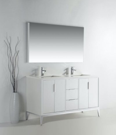 Divani 60", Kubebath Modern Gloss White Vanity, Double Sink