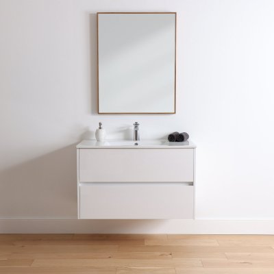Anton 36", Wall Mount Gloss White Vanity with Ceramic Top