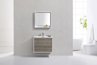 DeLusso 30", Kube Grey Ash Wall Mount Modern Bathroom Vanity