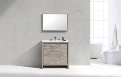 Dolce, KubeBath, 36" Maple Grey Modern Bathroom Vanity w/ Quartz Top