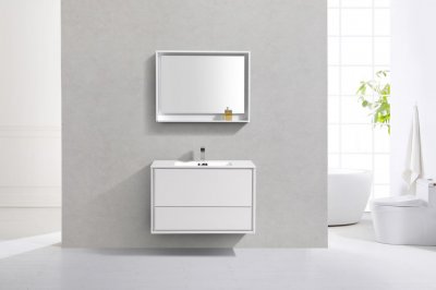 DeLusso 36", Kube Gloss White Wall Mount Modern Bathroom Vanity
