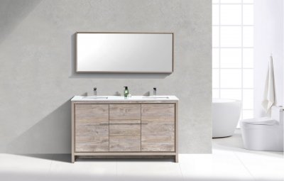 Dolce, KubeBath, 60" Maple Grey Modern Bathroom Vanity w/ Quartz Top, Double Sink