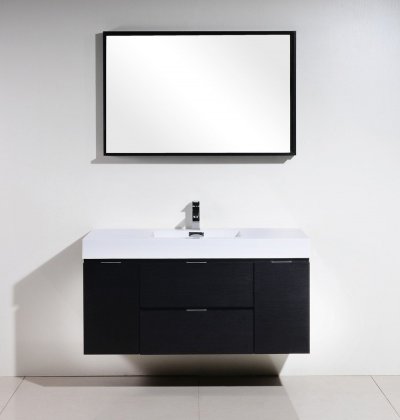 Bliss 48", Kubebath Black Wall Mount Modern Bathroom Vanity