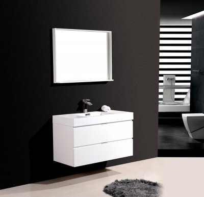 Bliss 40", Kubebath High Gloss White Wall Mount Modern Bathroom Vanity