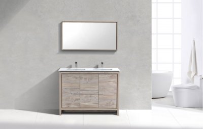 Dolce, KubeBath, 48" Maple Grey Modern Bathroom Vanity w/ Quartz Top, Double Sink