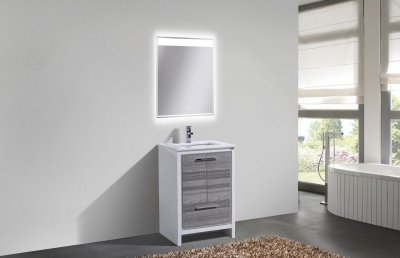 Dolce, KubeBath, 24" Grey Ash Modern Bathroom Vanity w/ Quartz Top