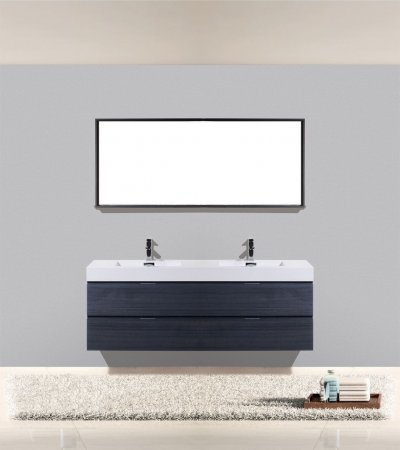 Bliss 72", Kubebath Grey Oak Wall Mount Modern Bathroom Vanity, Double Sink