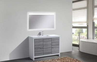 Dolce, KubeBath, 48" Grey Ash Modern Bathroom Vanity w/ Quartz Top