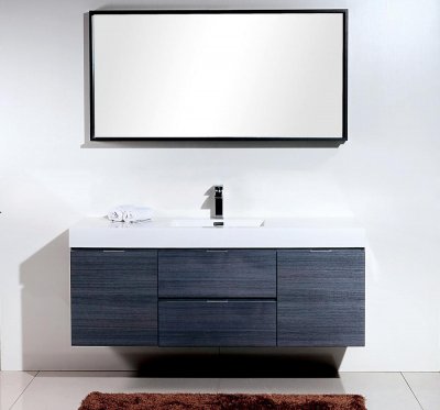 Bliss 60", Kubebath Grey Oak Wall Mount Modern Bathroom Vanity