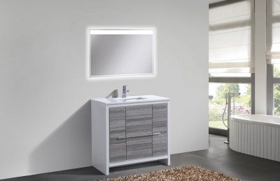 Dolce, KubeBath, 36" Grey Ash Modern Bathroom Vanity w/ Quartz Top