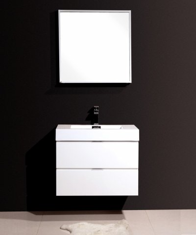 Bliss 30", Kubebath High Gloss White Wall Mount Modern Bathroom Vanity