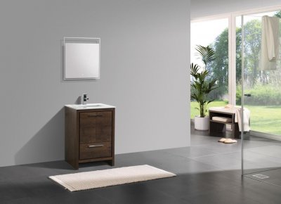 Dolce, KubeBath, 24" Rose Wood Modern Bathroom Vanity w/ Quartz Top