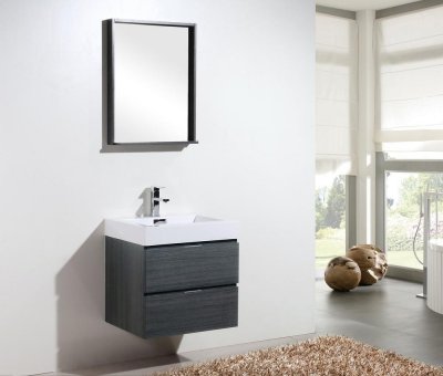 Bliss 24", Kubebath Grey Oak Wall Mount Modern Bathroom Vanity