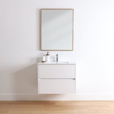 Anton 28", Wall Mount Gloss White Vanity with Ceramic Top