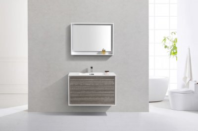 DeLusso 36", Kube Grey Ash Wall Mount Modern Bathroom Vanity