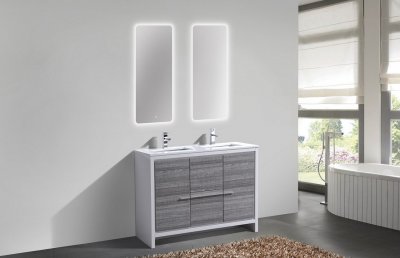 Dolce, KubeBath, 48" Grey Ash Modern Bathroom Vanity w/ Quartz Top, Double Sink