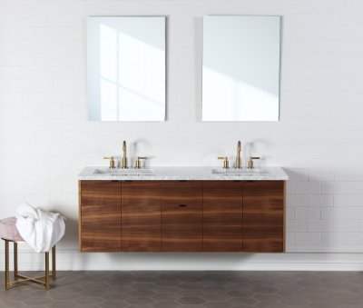 Austin 60", Teodor Modern Wall Mount American Black Walnut Vanity, Double Sink