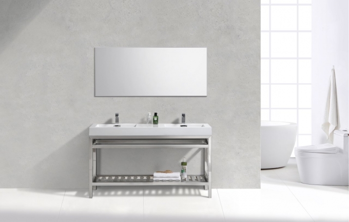 Cisco 60", Kube Chrome Modern Bathroom Vanity, Double Sink