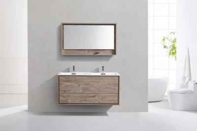 DeLusso 48", Kube Maple Grey Wall Mount Modern Bathroom Vanity, Double Sink
