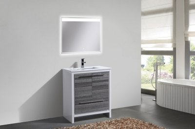 Dolce, KubeBath, 30" Grey Ash Modern Bathroom Vanity w/ Quartz Top