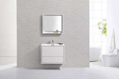 DeLusso 30", Kube Gloss White Wall Mount Modern Bathroom Vanity