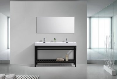 Cisco 60", Kube Matte Black Modern Bathroom Vanity, Double Sink