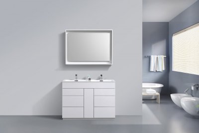 Milano 48" High Gloss White Modern Bathroom Vanity, Double Sink