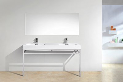 Haus 60", Kube Stainless Steel Modern Bathroom Vanity, Double Sink